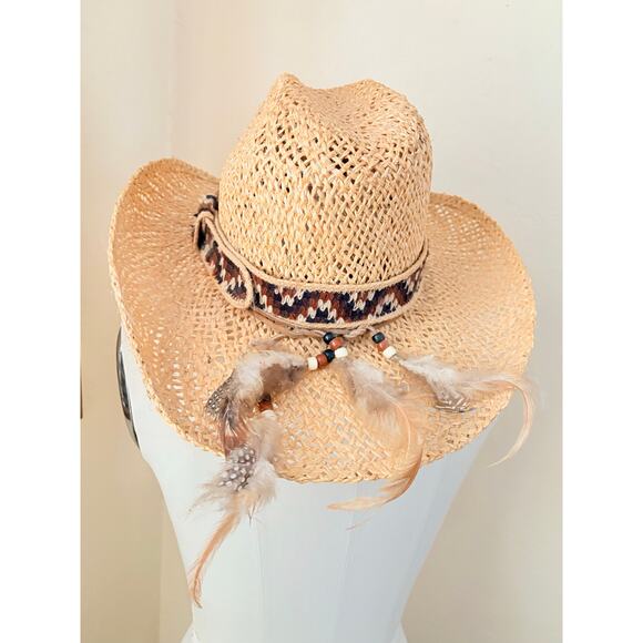 VTG Larry Mahan\'s Collection Straw Cowboy Hat Size 7 1/8 Western Made in Texas